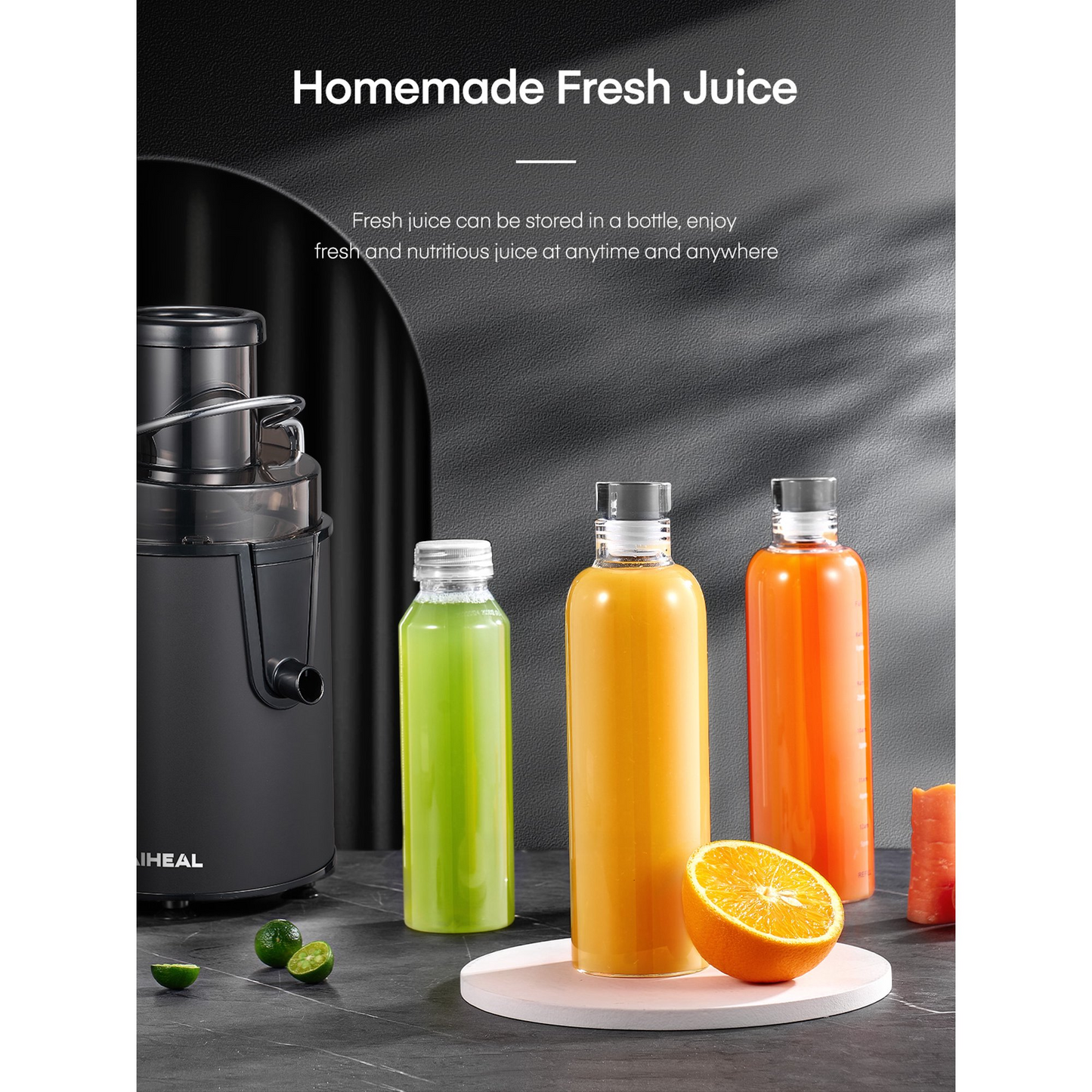 Juicer Machines, Aiheal Centrifugal Juicer with 3” Wide Mouth, 3 Speed Control, Overload Protection System, Cleaning Brush and Recipe Included, Black