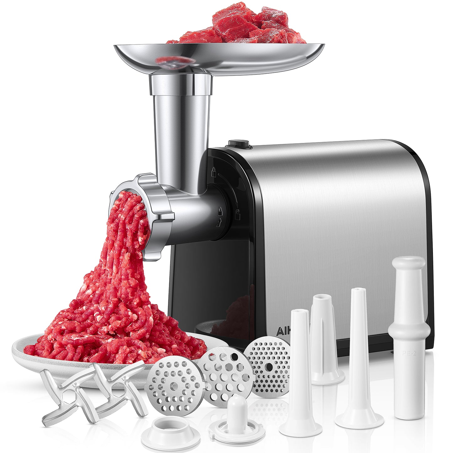 Aiheal Electric Meat Grinder, Sausage Stuffer with 3 Sausage Tubes Black