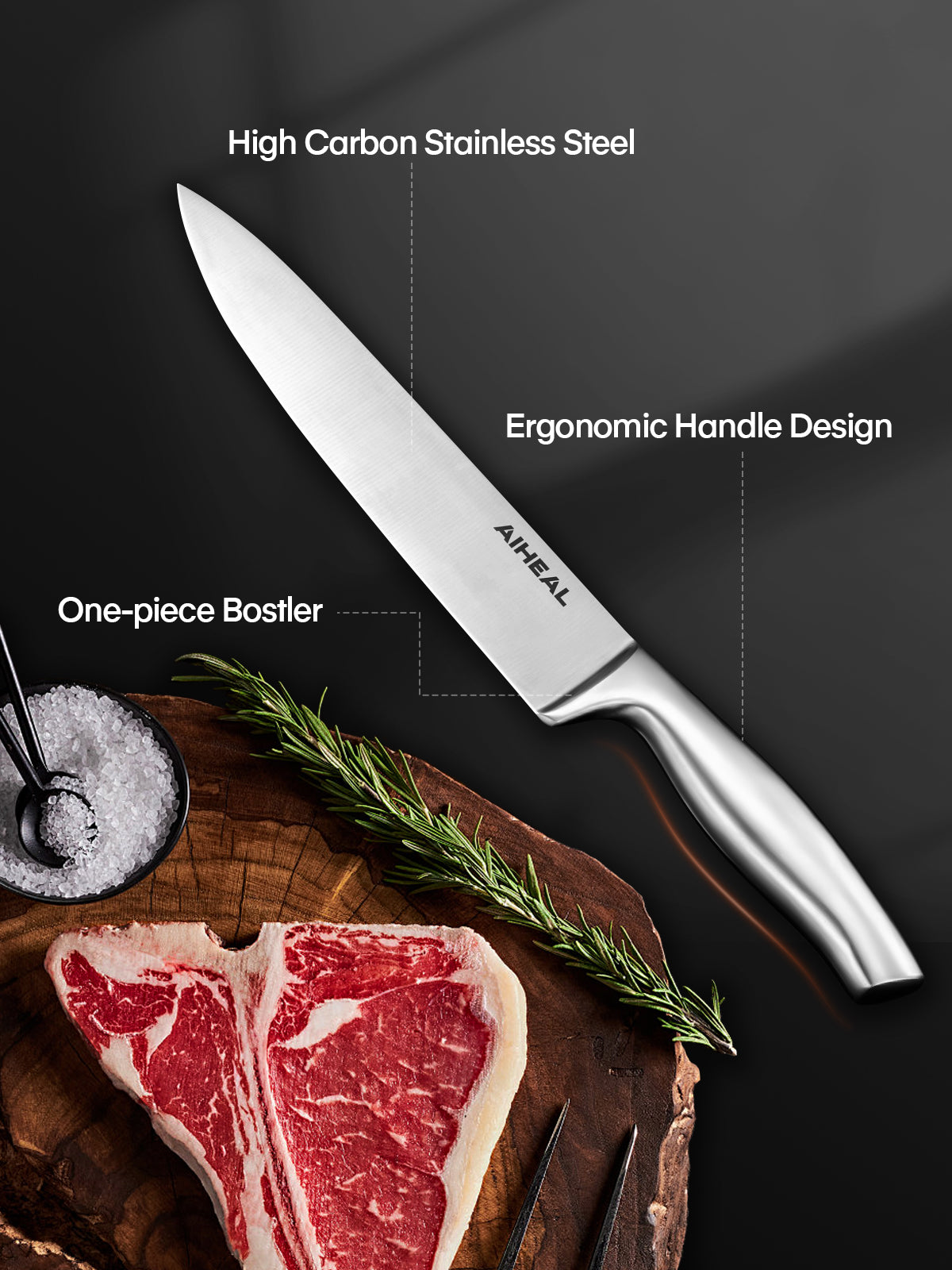 Aiheal Knife Set, 14PCS Stainless Steel Kitchen Knife Set with Clear Knife Block, No Rust and Super Sharp Cutlery Knife Set in One Piece Design with Knife Sharpener for Kitchen, Serrated Steak Knives
