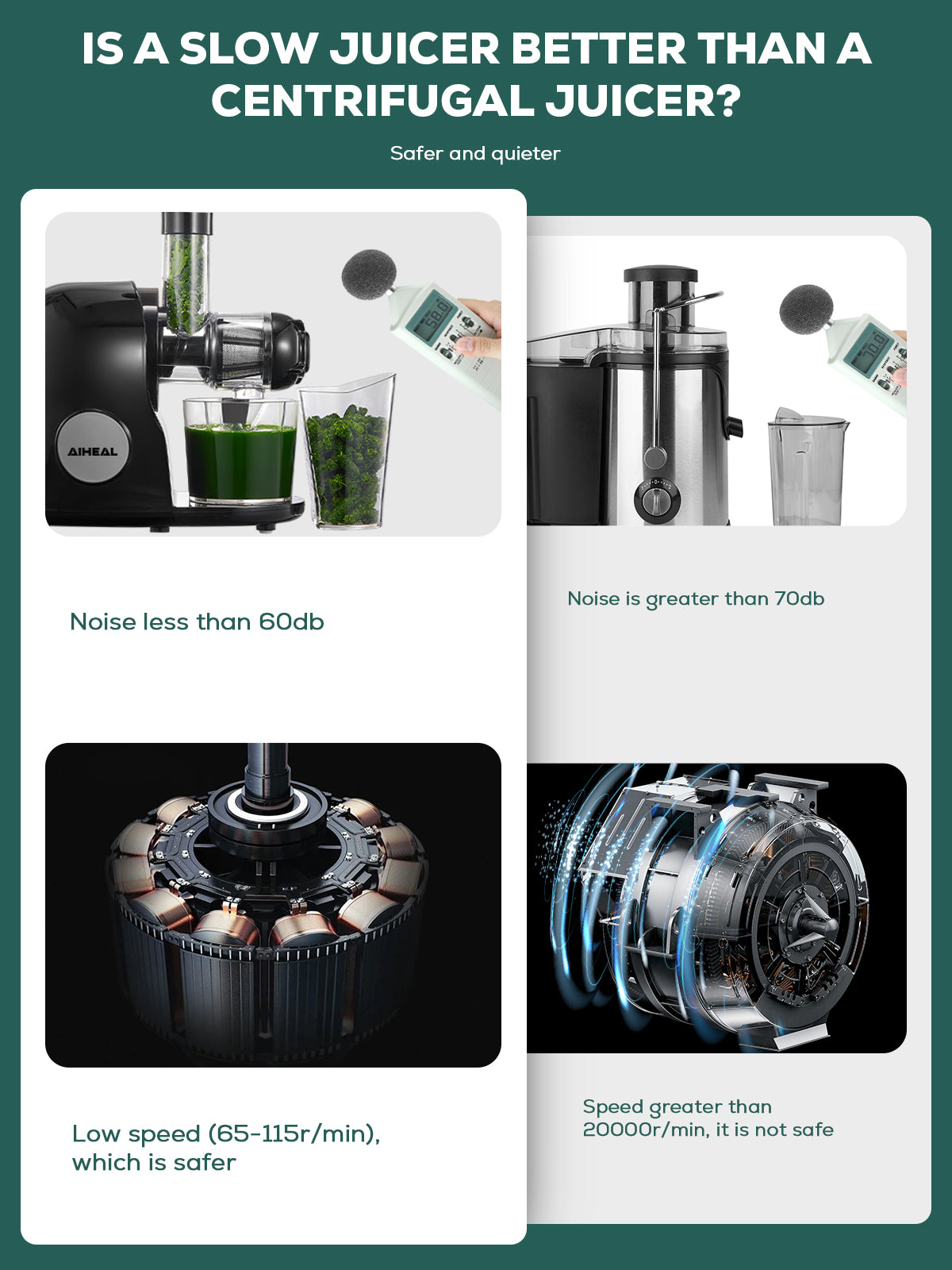 Juicer Machines, Aiheal Celery Slow Masticating Juicer Extractor Easy to Clean with Brush, Cold Press Juicer with Quiet Motor & Reverse Function for Fruits & Vegetables, Recipes