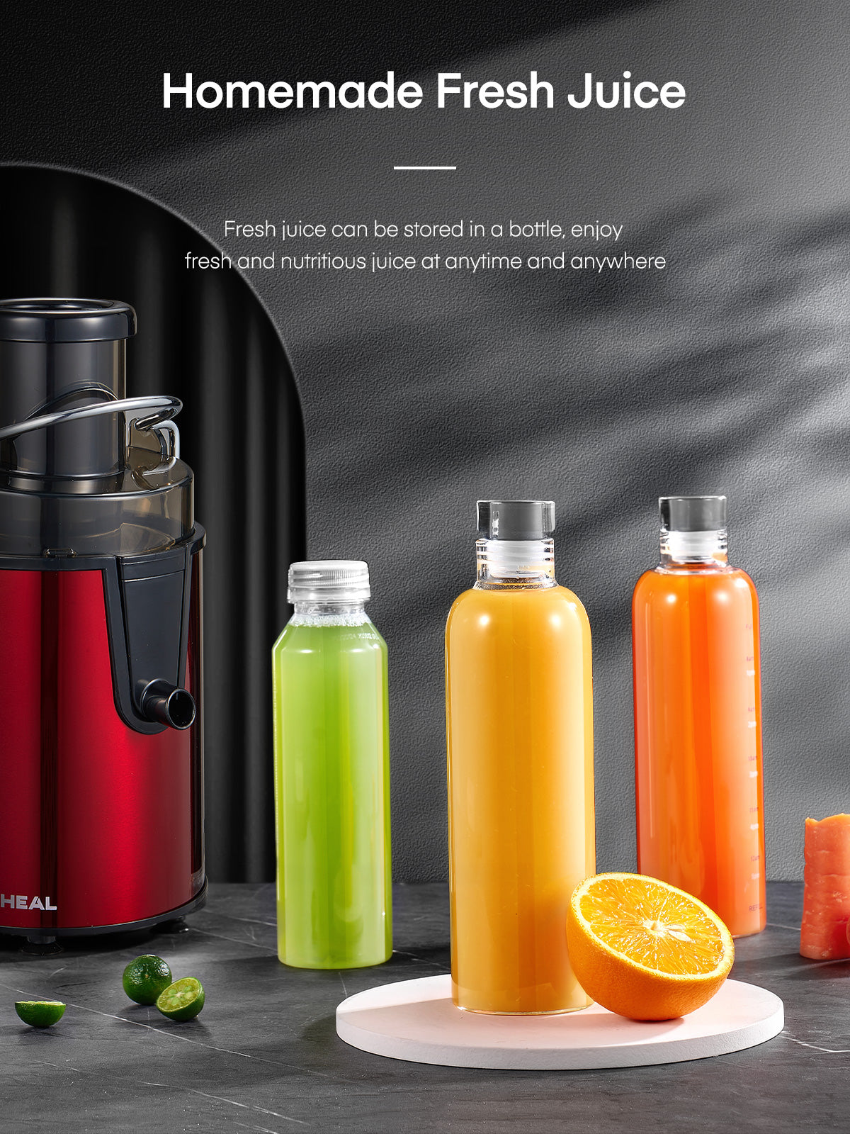 Aiheal Juicer Machines, Centrifugal Juicer Extractor 3 Speeds with 3'' Feed Chute for Whole Fruit and Vegetables, Stainless Steel, Easy to Clean, Cleaning Brush and Recipe Included, RED