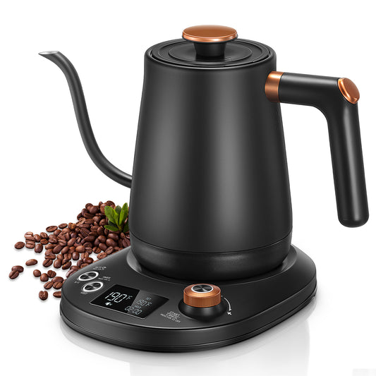 Electric Gooseneck Kettle, Fellow Kettle ±1℉ Temperature Control, 0.8L Pour Over Electric Kettle for Coffee & Tea, Hot Water Boiler, Stainless Steel Inner, 1200W Rapid Heating,LCD Display,Matte Black