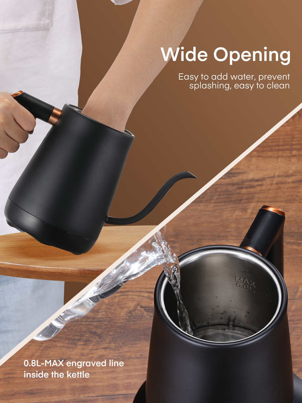 Electric Gooseneck Kettle, Fellow Kettle ±1℉ Temperature Control, 0.8L Pour Over Electric Kettle for Coffee & Tea, Hot Water Boiler, Stainless Steel Inner, 1200W Rapid Heating,LCD Display,Matte Black