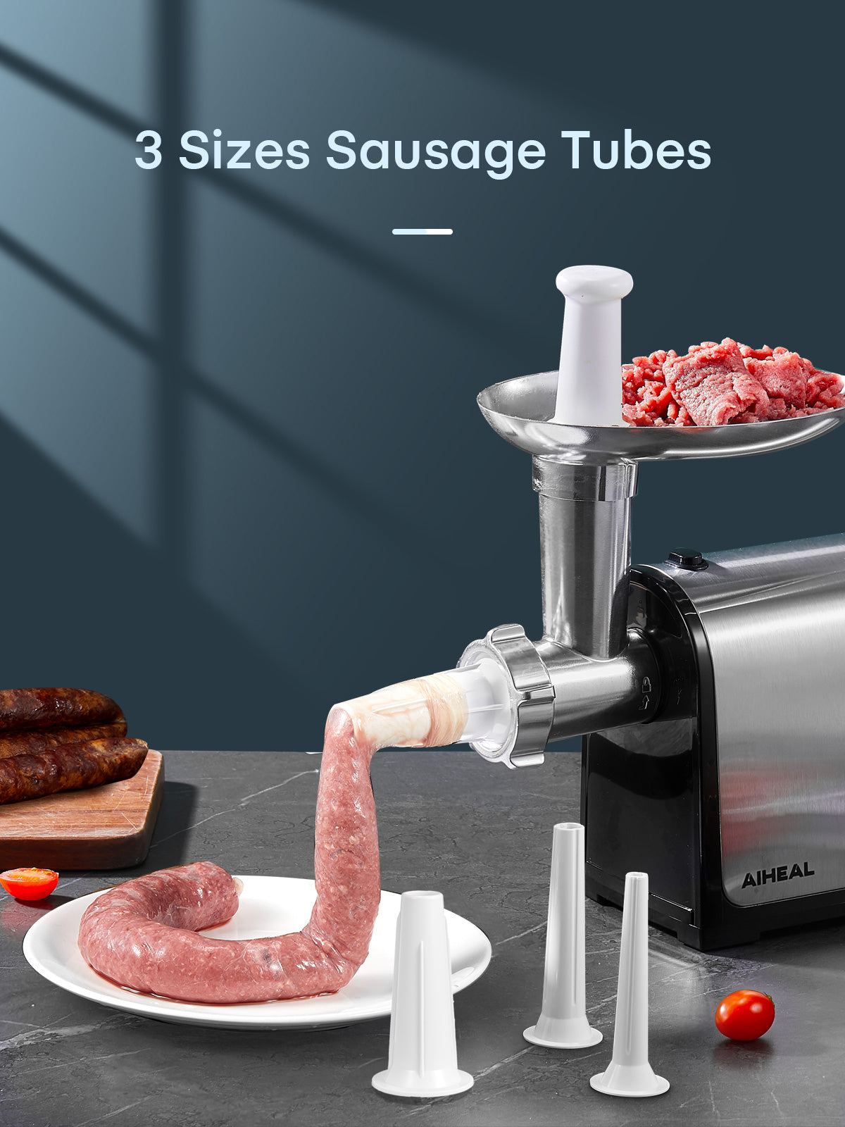 Aiheal Electric Meat Grinder, Sausage Stuffer with 3 Sausage Tubes Black