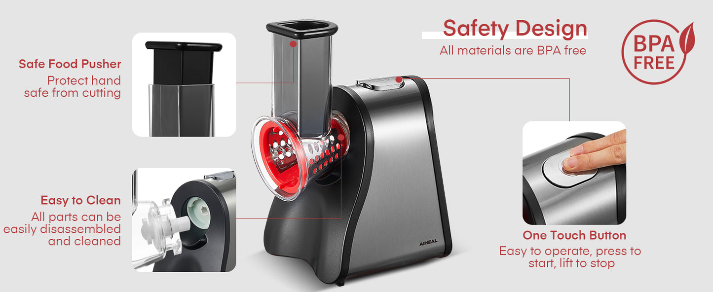 Aiheal Electric Cheese Grater, One-Touch Control,for Cheese, Cucumber, Carrot, Home Kitchen Use, BPA-Free