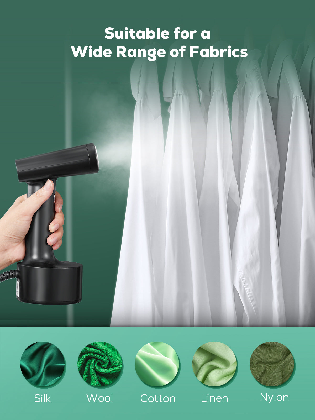 Aiheal Steamer for Clothes, Portable Garment Steamer for Travel, 1200W Power and 25s Fast Heat-up Handheld Clothes Steamer, Steam Iron with 140ML Water Tank for Kinds of Fabric Wrinkle Remove, Black