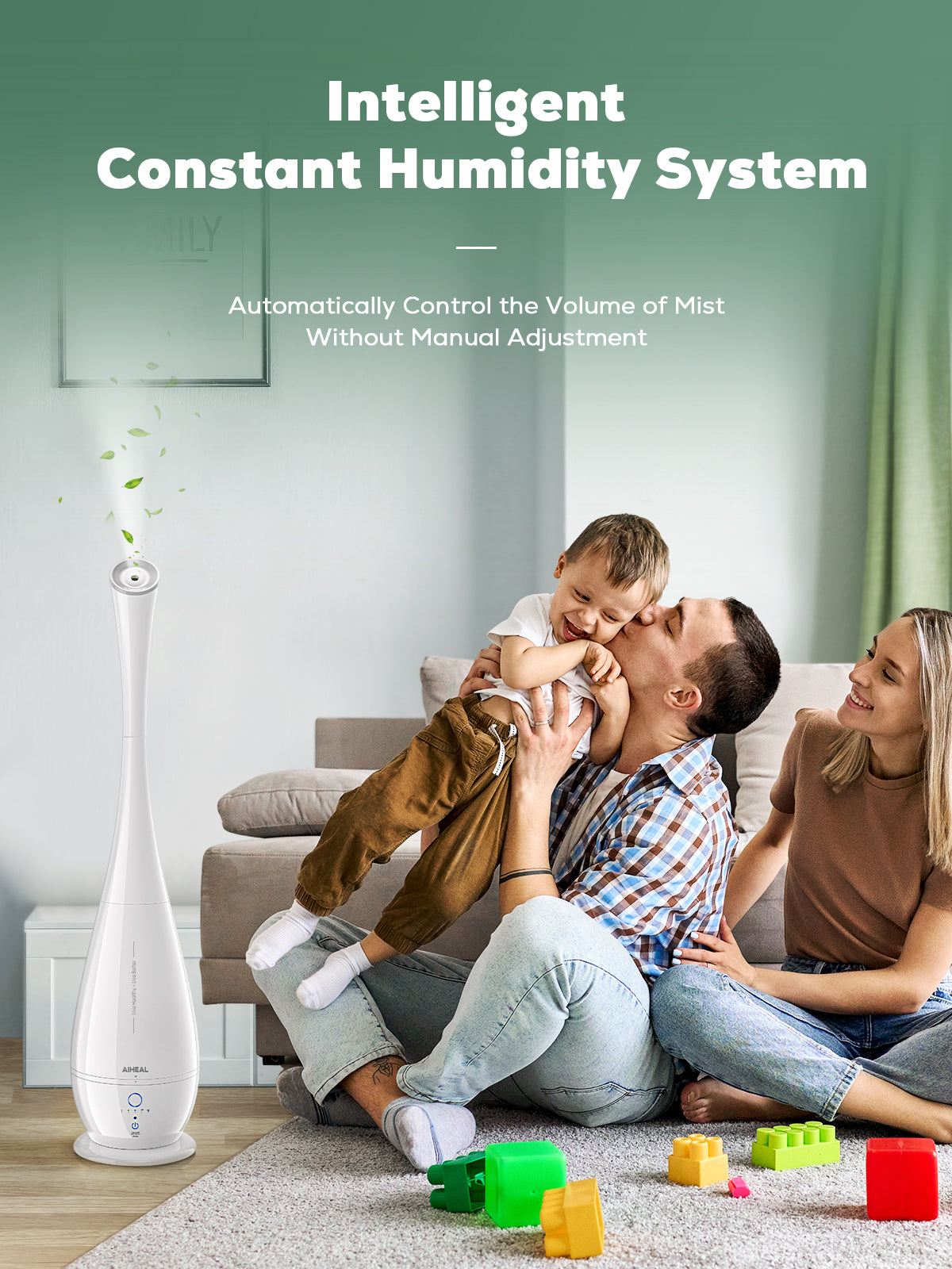Aiheal Humidifier for Bedroom, 5L Cool Mist Floor Humidifiers for Large Room, Quiet Ultrasonic Humidifier, Smart Humidistat Mode, Essential Oil Diffuser and Lasts 45 Hours, Baby Humidifiers with Sleep Mode, White