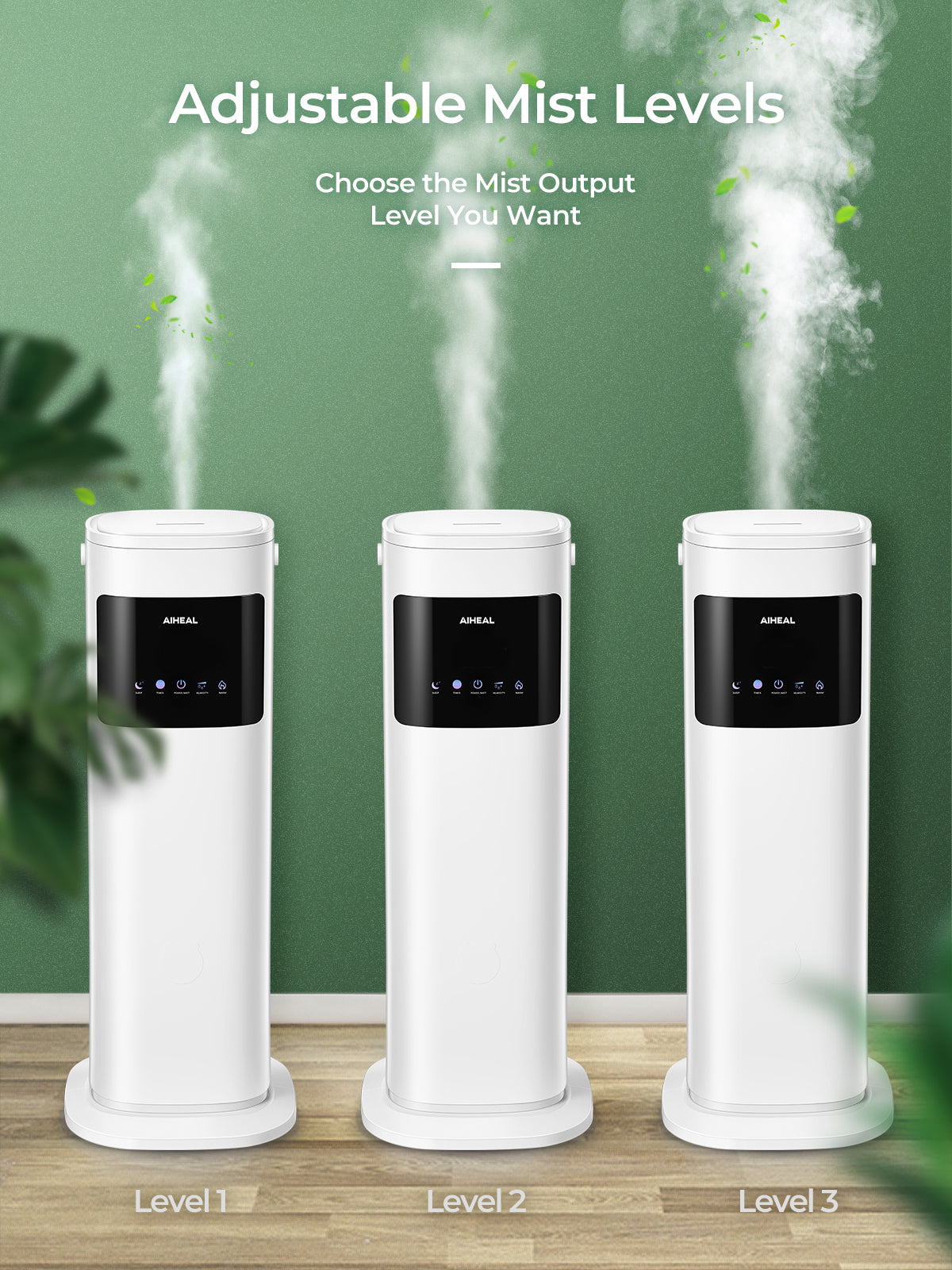 Aiheal Humidifier for Large Room Home, 10.5L Top Fill Cool and Warm Mist Ultrasonic Floor Humidifiers for Baby and Plants with Customized Humidity, Timer, Sleep Mode, Auto Shut Off, Ultra Quiet