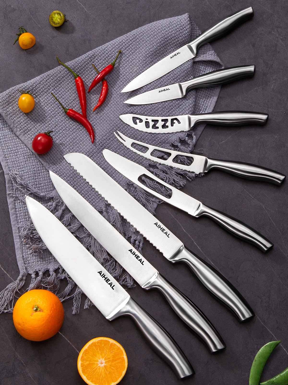 Aiheal Knife Set,17 Pieces Stainless Steel Kitchen Knife Set with Clear Acrylic Knife Stand, Super Sharp knives in One Piece Design