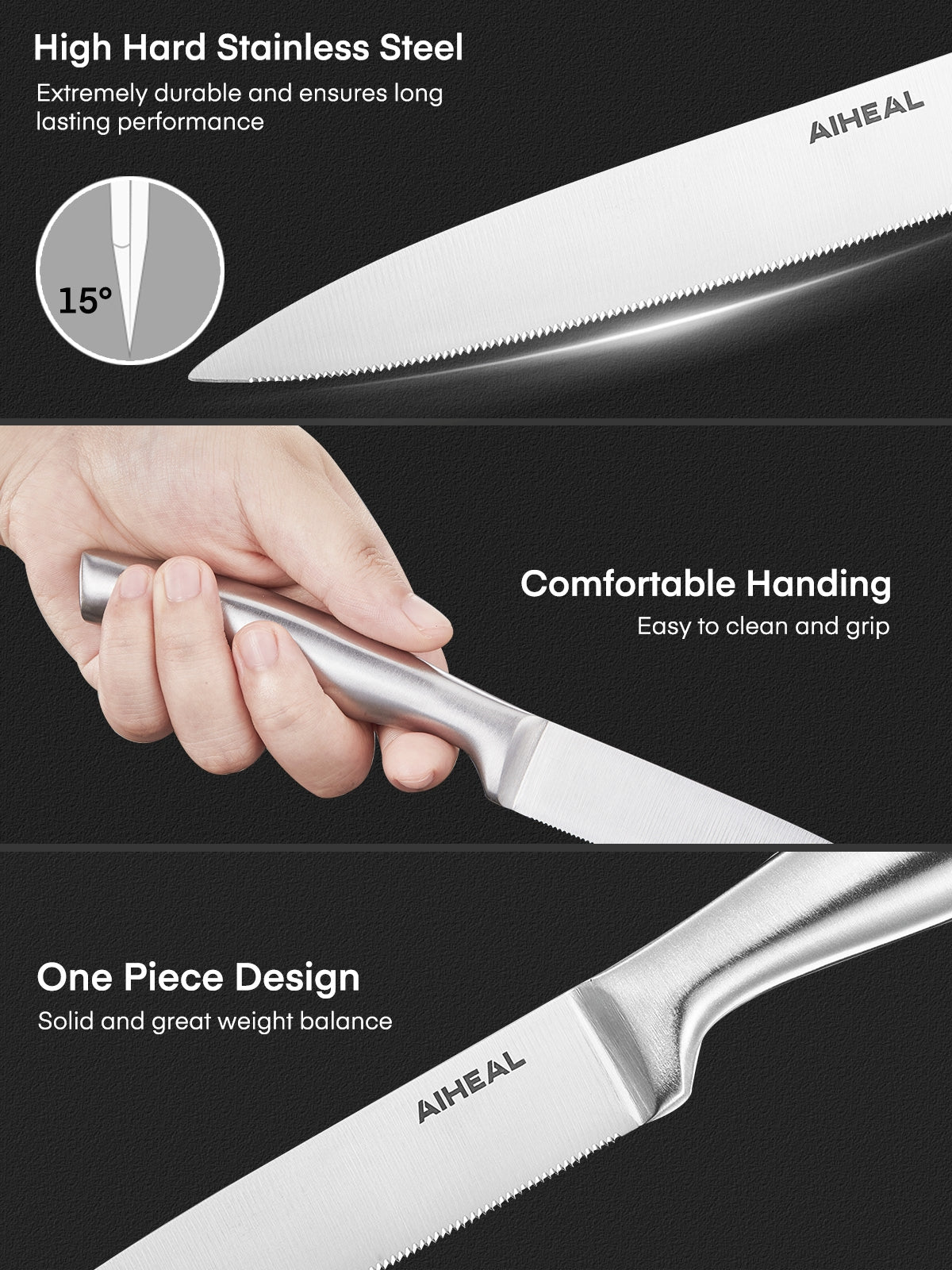 Aiheal Steak Knives with Clear Acrylic Stand, Steak Knives Set of 8, 4.5 Inch Stainless Steel Steak Knife Set, Sharp Micro-Serrated Steak Knives with Gift Box