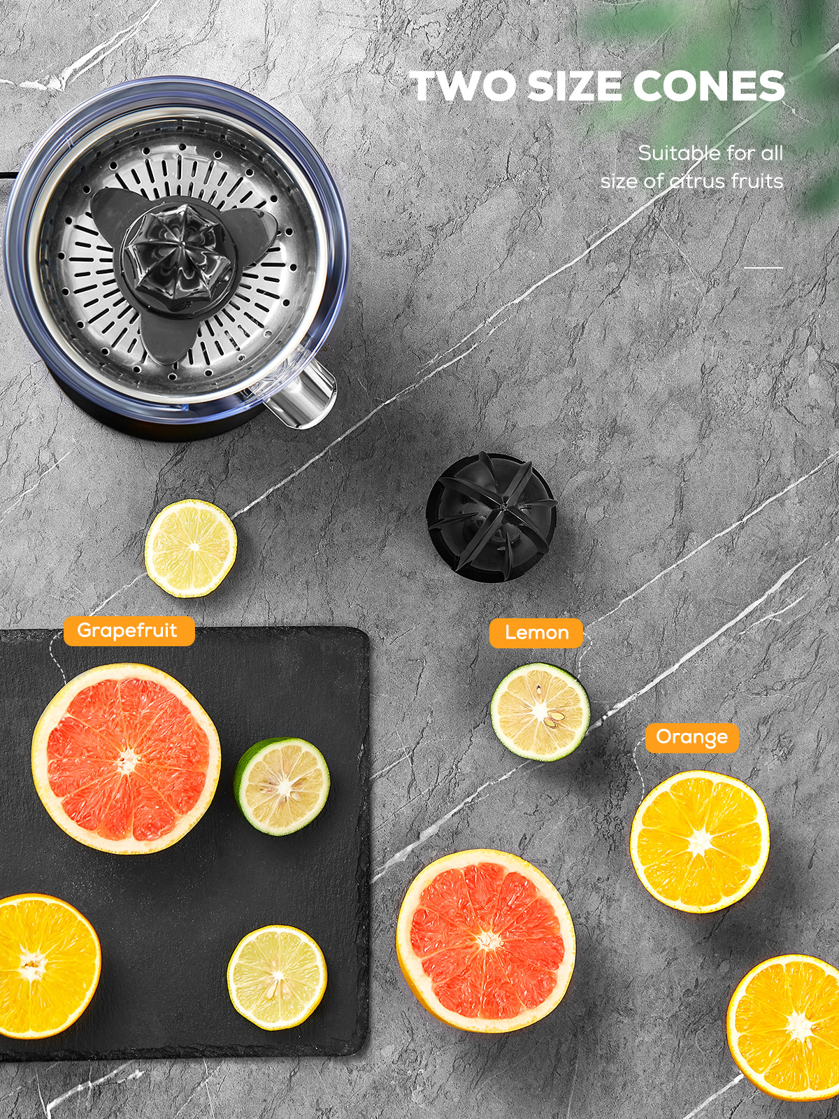 AIHEAL orange juicer, two size cones, suiable for all size of citrus fruits