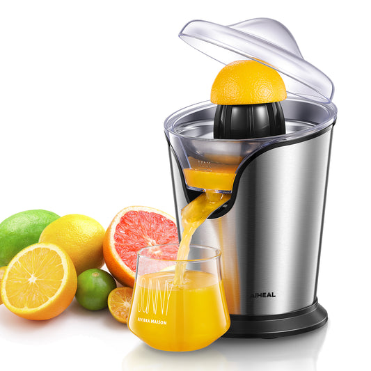 Orange Juice Squeezer, AIHEAL Electric Citrus Juicer with Two Interchangeable Cones, stainless steel