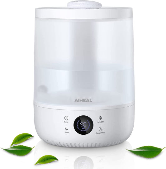 Aiheal Humidifiers for Bedroom Large Room Home, 4.5L Top Fill Cool Mist Ultrasonic Humidifier for Plants and Baby, Lasts 37 Hours, Humidity Setting, Timer, Auto Shut Off, Quiet Sleep Mode, Easy to Clean, White