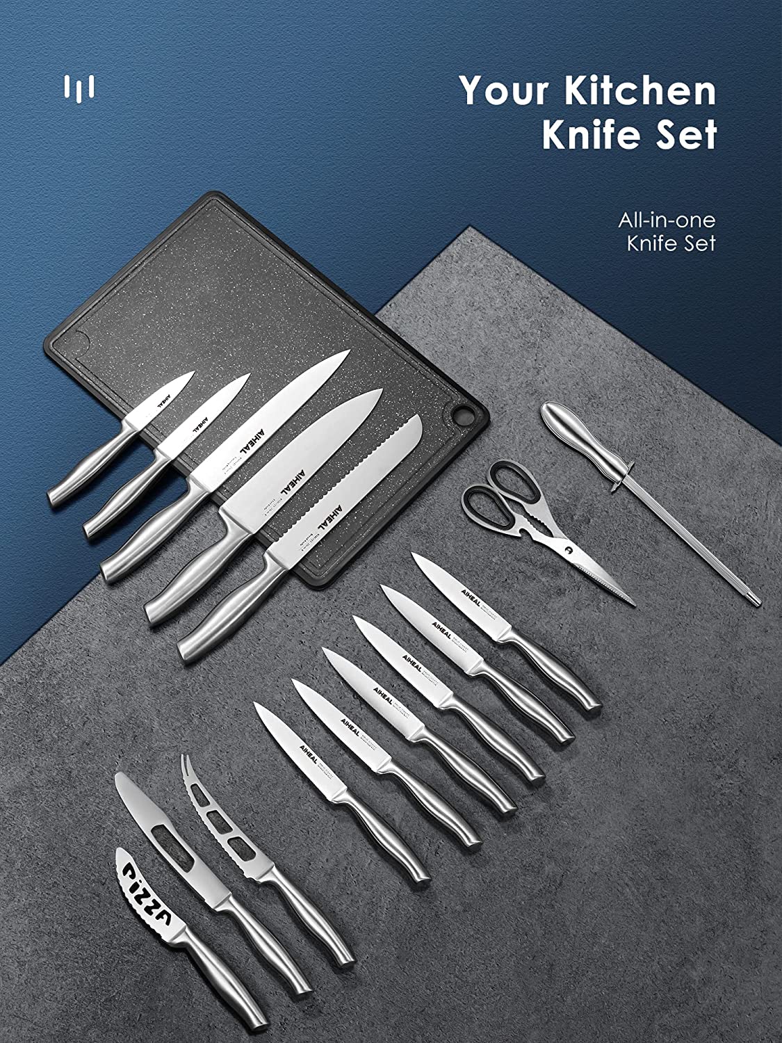 aiheal kitchen knife set, 17pcs, all in one knife set