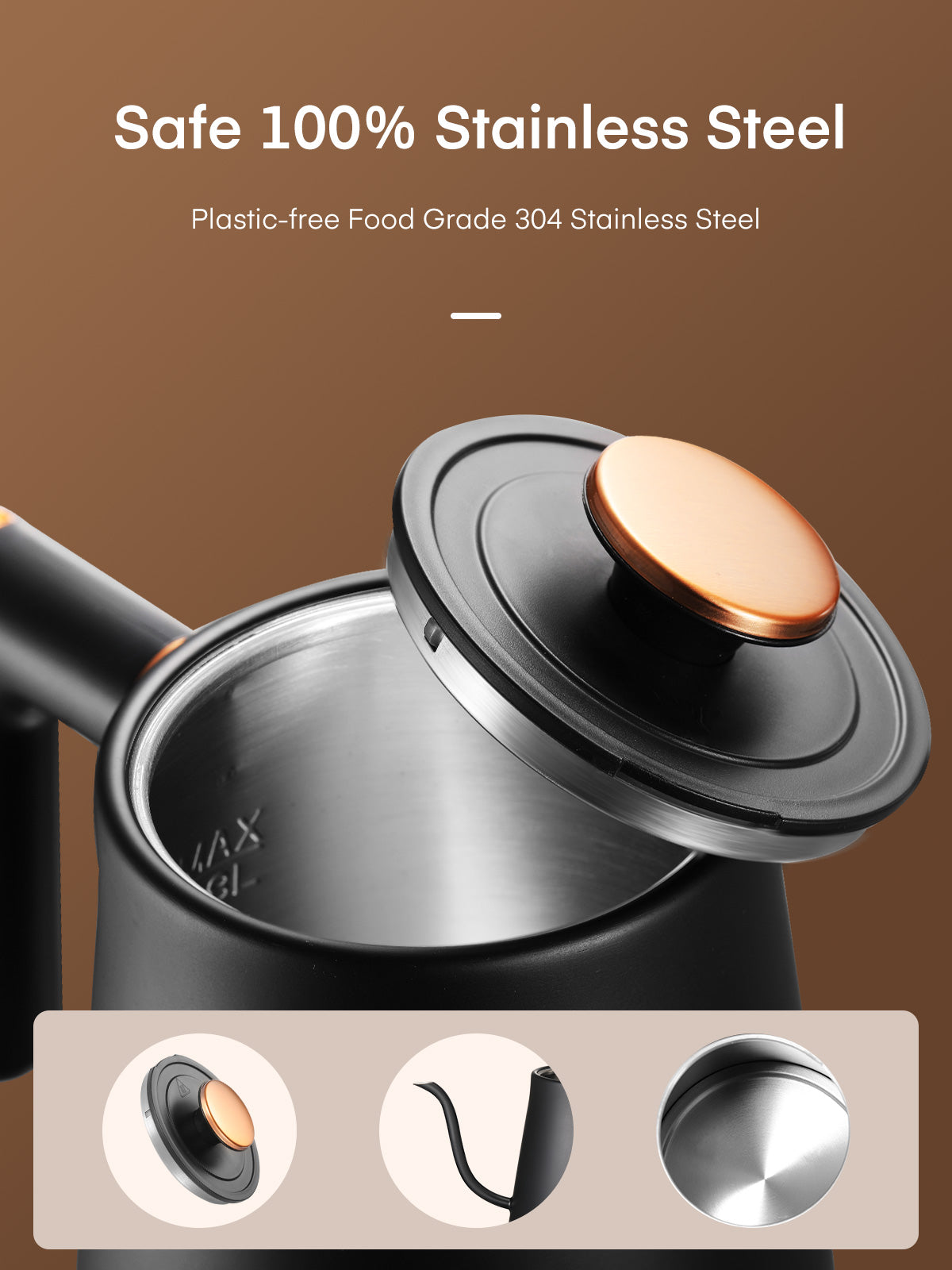 Electric Gooseneck Kettle, Fellow Kettle ±1℉ Temperature Control, 0.8L Pour Over Electric Kettle for Coffee & Tea, Hot Water Boiler, Stainless Steel Inner, 1200W Rapid Heating,LCD Display,Matte Black