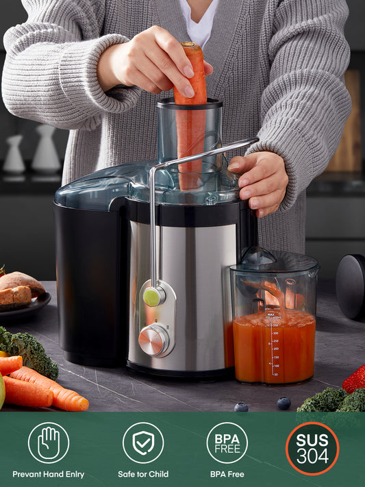 Juicer Machines 600W,Max up to 1200w, 3'' Big Mouth, Easy to Clean, Non-Slip Feet, BPA-Free