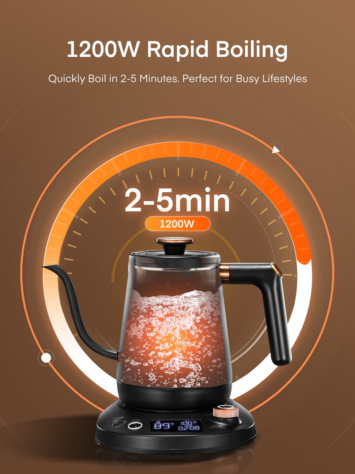 Electric Gooseneck Kettle, Fellow Kettle ±1℉ Temperature Control, 0.8L Pour Over Electric Kettle for Coffee & Tea, Hot Water Boiler, Stainless Steel Inner, 1200W Rapid Heating,LCD Display,Matte Black
