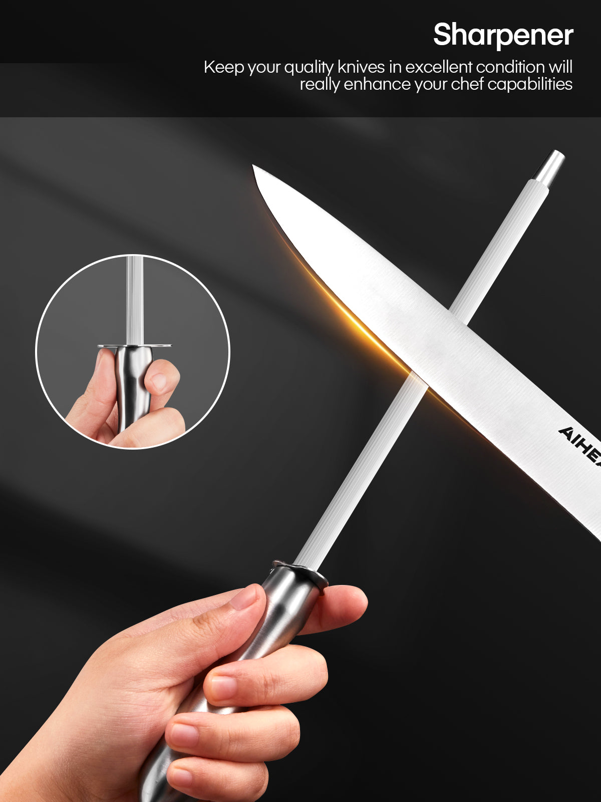 Aiheal Knife Set, 14PCS Stainless Steel Kitchen Knife Set with Clear Knife Block, No Rust and Super Sharp Cutlery Knife Set in One Piece Design with Knife Sharpener for Kitchen, Serrated Steak Knives