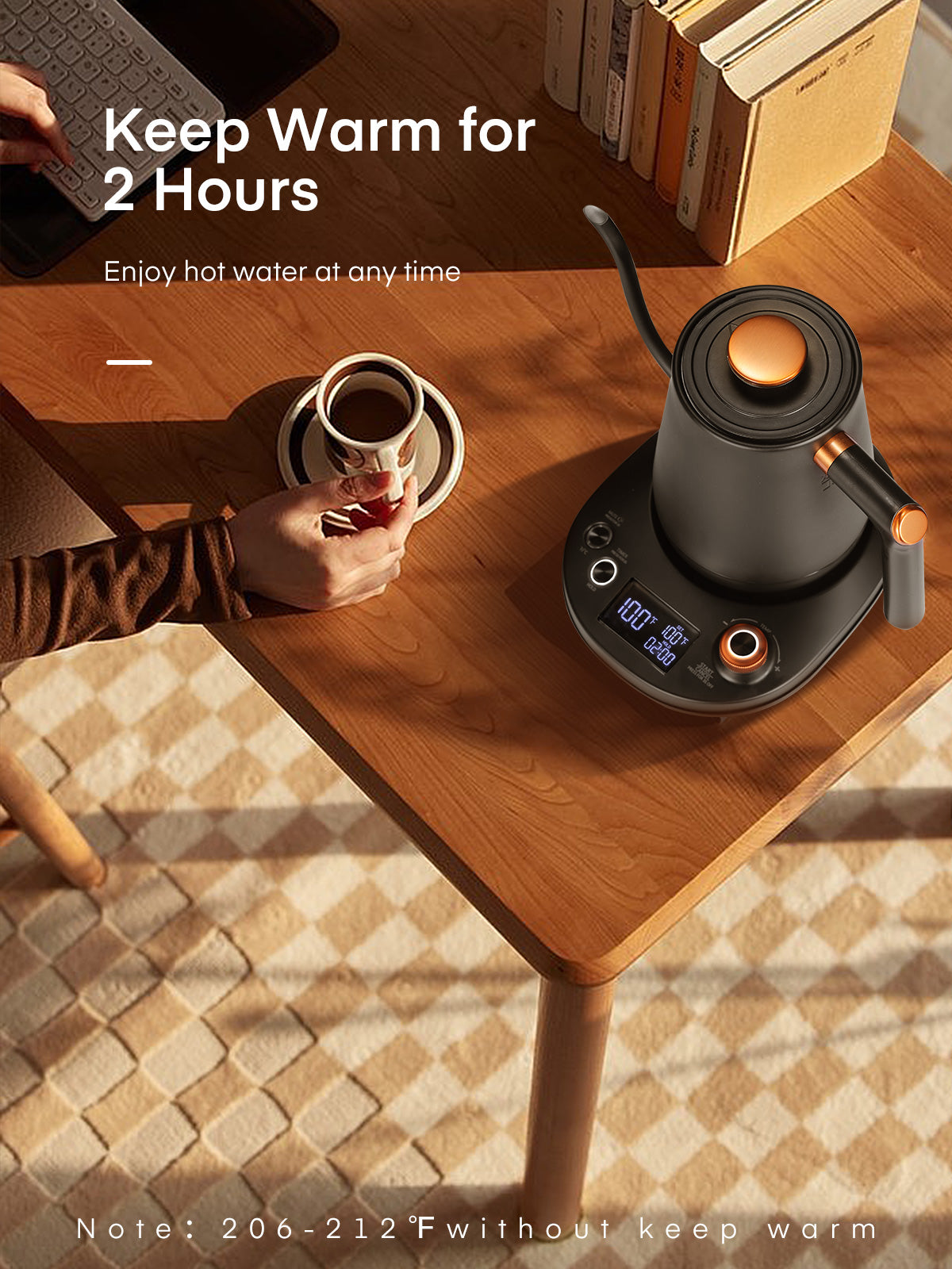 Electric Gooseneck Kettle, Fellow Kettle ±1℉ Temperature Control, 0.8L Pour Over Electric Kettle for Coffee & Tea, Hot Water Boiler, Stainless Steel Inner, 1200W Rapid Heating,LCD Display,Matte Black