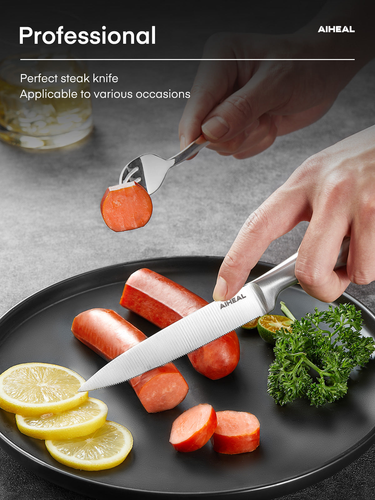 Steak Knives, Stainless Steel Steak Knives Set of 12, Never Needs Sharpening Dinner Steak Knife Set, 4.5 Inch Sharp Micro Serrated Steak Knives