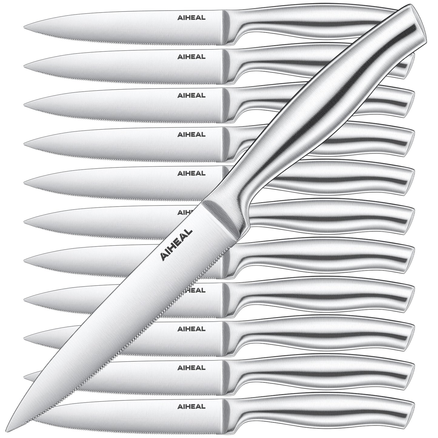 Steak Knives, Stainless Steel Steak Knives Set of 12, Never Needs Sharpening Dinner Steak Knife Set, 4.5 Inch Sharp Micro Serrated Steak Knives
