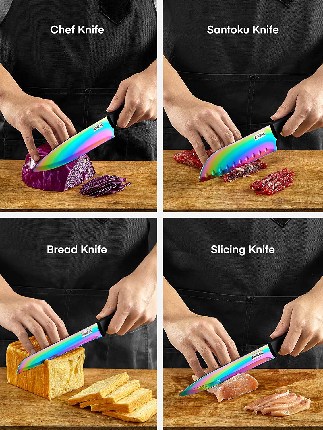 Aiheal Knife Set, 16 Pieces High Carbon Stainless Steel Rainbow Color